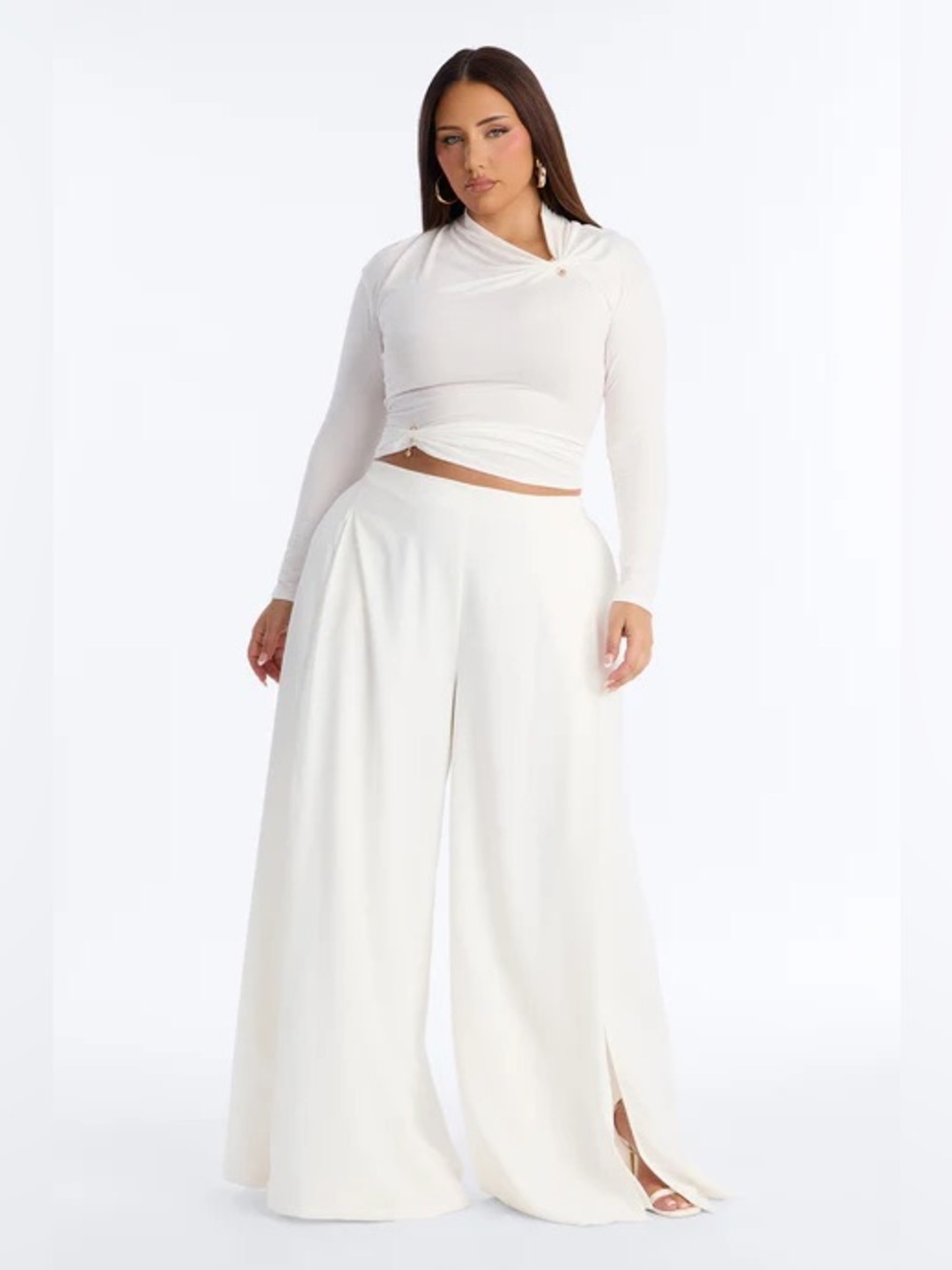Elodie Mid Rise Super Wide Leg Crepe Pant 33″ - Ivory